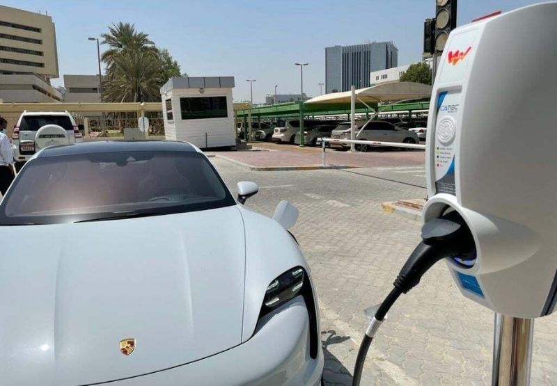 Charging a Porsche electric car