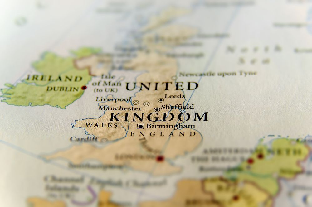 Een kaart van het Verenigd Koninkrijk.