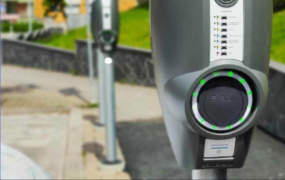 A close-up on EVBox BusinessLine  EV chargers.