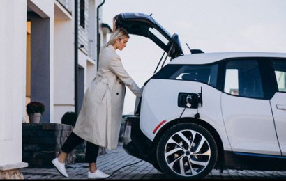woman loading boot of electric car while it charges